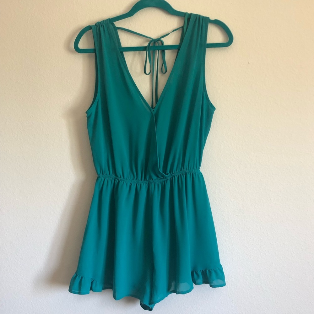 ASTR turquoise v-neck romper